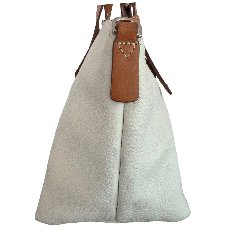 Dooney & Bourke Pebbled Leather Satchel Ivory Cream BritishTan Crossbody Handbag